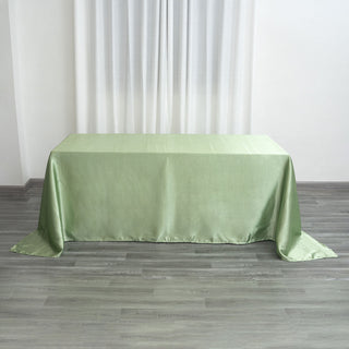 Add Elegance to Your Event with the Sage Green Satin Seamless Rectangular Tablecloth