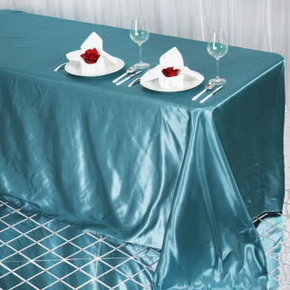 Teal Satin Seamless Rectangular Tablecloth - Add Elegance to Your Event