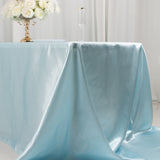 Light Blue Seamless Satin Rectangular Tablecloth 90x156inch for 8 Foot Table With Floor-Length Drop