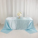 Light Blue Seamless Satin Rectangular Tablecloth 90x156inch for 8 Foot Table With Floor-Length Drop