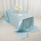 Light Blue Seamless Satin Rectangular Tablecloth 90x156inch for 8 Foot Table With Floor-Length Drop