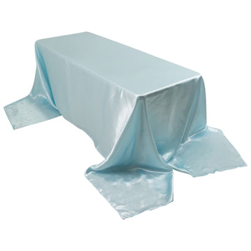 90"x156" Light Blue Seamless Satin Rectangular Tablecloth for 8 Foot Table With Floor-Length Drop