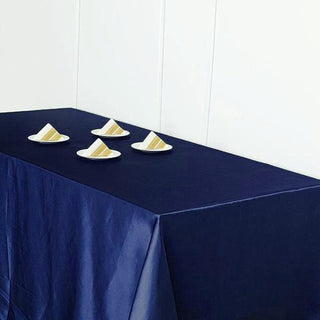 Enhance Your Event Decor with a Navy Blue Satin Rectangular Tablecloth