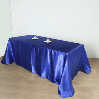 Create a Regal Atmosphere with the Royal Blue Seamless Satin Rectangular Tablecloth