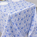 90x132inch White Blue Chinoiserie Floral Print Seamless Satin Rectangular Tablecloth Wrinkle