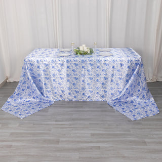 Elegant White Blue French Toile Floral Print Rectangular Tablecloth