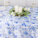 90x156inch White Blue Chinoiserie Floral Print Seamless Satin Rectangular Tablecloth, Wrinkle
