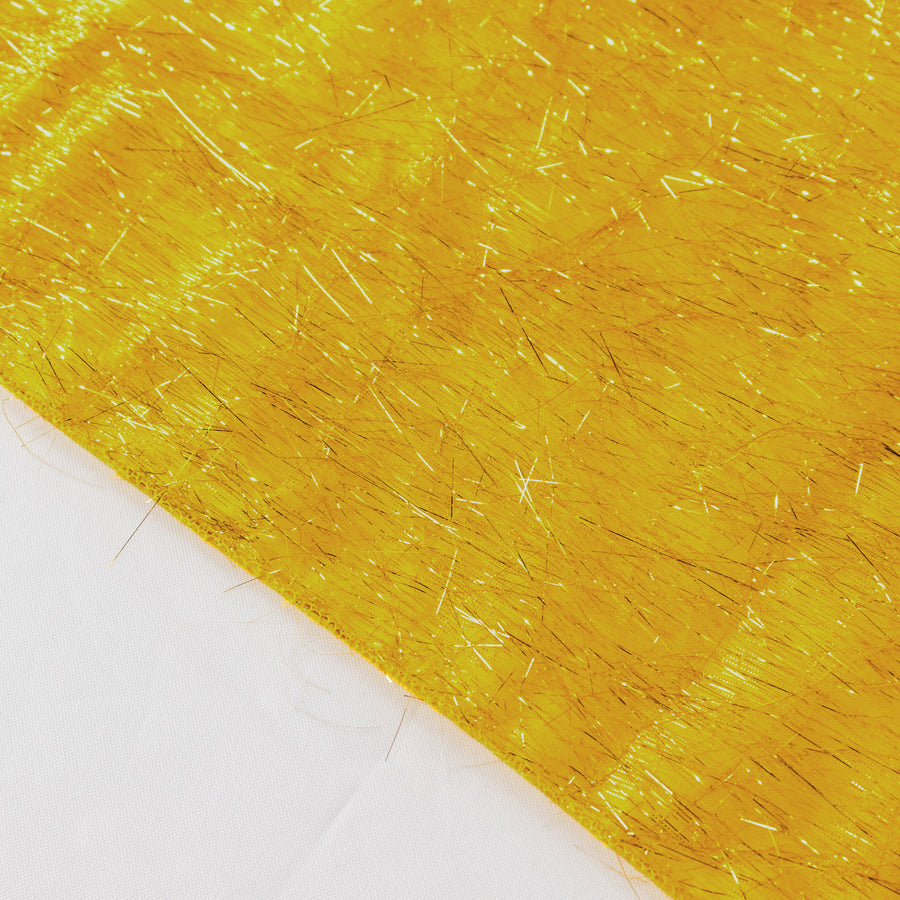 120inch Metallic Gold Premium Tinsel Shag Round Tablecloth, Shimmery Metallic Fringe