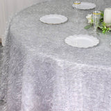 Enhance Your Table Setting with the Metallic Silver Premium Tinsel Shag Round Tablecloth