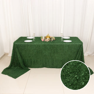 Elevate Your Event with the Green Fringe Shag Polyester Rectangular Tablecloth