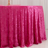 120inch Fuchsia Premium Crushed Velvet Round Tablecloth for 5 Foot Table With Floor-Length Drop