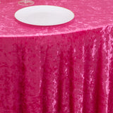 120inch Fuchsia Premium Crushed Velvet Round Tablecloth for 5 Foot Table With Floor-Length Drop