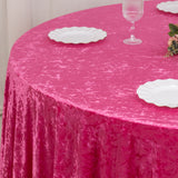 120inch Fuchsia Premium Crushed Velvet Round Tablecloth for 5 Foot Table With Floor-Length Drop