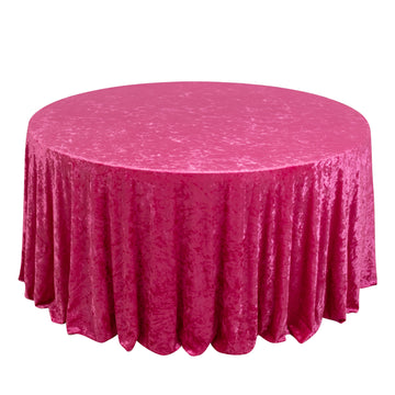 Premium Crushed Velvet 120" Round Tablecloth Fuchsia - Reusable Soft & Stylish Seamless Table Cover