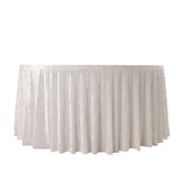 White Seamless Premium Crushed Velvet Round Tablecloth 120 in for 5 Foot Table Floor-Length Drop