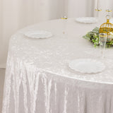 White Seamless Premium Crushed Velvet Round Tablecloth 120 in for 5 Foot Table Floor-Length Drop