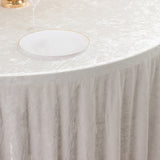 White Seamless Premium Crushed Velvet Round Tablecloth 120 in for 5 Foot Table Floor-Length Drop