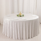 White Seamless Premium Crushed Velvet Round Tablecloth 120 in for 5 Foot Table Floor-Length Drop