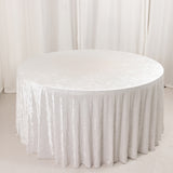 White Seamless Premium Crushed Velvet Round Tablecloth 120 in for 5 Foot Table Floor-Length Drop