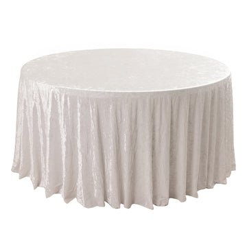 Premium Crushed Velvet 120" Round Tablecloth White - Reusable Soft & Stylish Seamless Table Cover