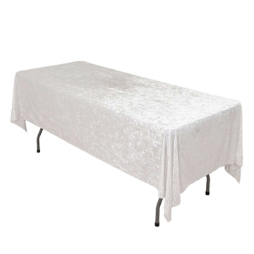 60"x102" White Seamless Premium Crushed Velvet Rectangular Tablecloth