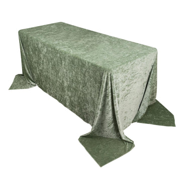 90"x132" Sage Green Seamless Premium Crushed Velvet Rectangular Tablecloth for 6 Foot Table With Floor-Length Drop
