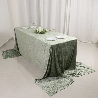 Elevate Your Dining Experience with Luxurious Sage Green Crushed Velvet Tablecloth