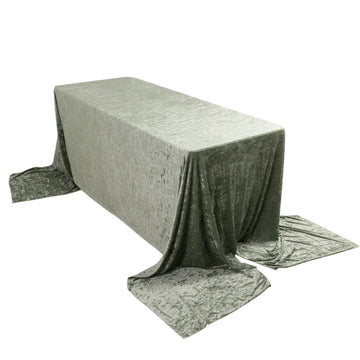 90"x156" Sage Green Seamless Premium Crushed Velvet Rectangular Tablecloth for 8 Foot Table With Floor-Length Drop