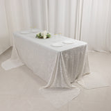 90"x156" White Seamless Premium Crushed Velvet Rectangular Tablecloth for 8 Foot Table