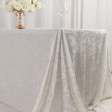 90"x156" White Seamless Premium Crushed Velvet Rectangular Tablecloth for 8 Foot Table