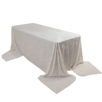 90"x156" White Seamless Premium Crushed Velvet Rectangular Tablecloth for 8 Foot Table With Floor-Length Drop