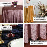 120inch Fuchsia Premium Crushed Velvet Round Tablecloth for 5 Foot Table With Floor-Length Drop