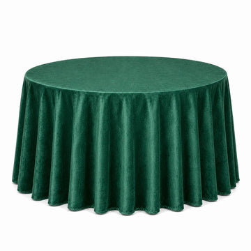 Premium Velvet 132" Round Tablecloth Hunter Emerald Green - Reusable & Soft Table Cover