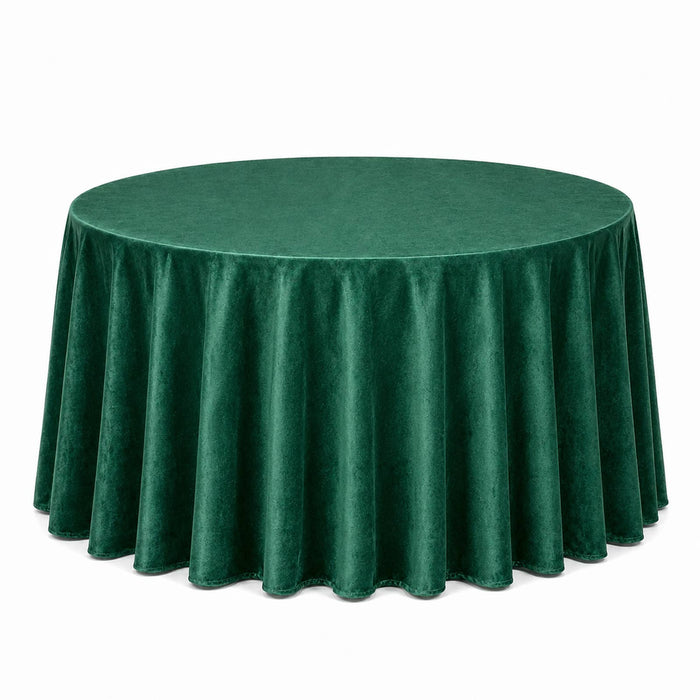 Green round tablecloth with elegant draped skirt for event decor