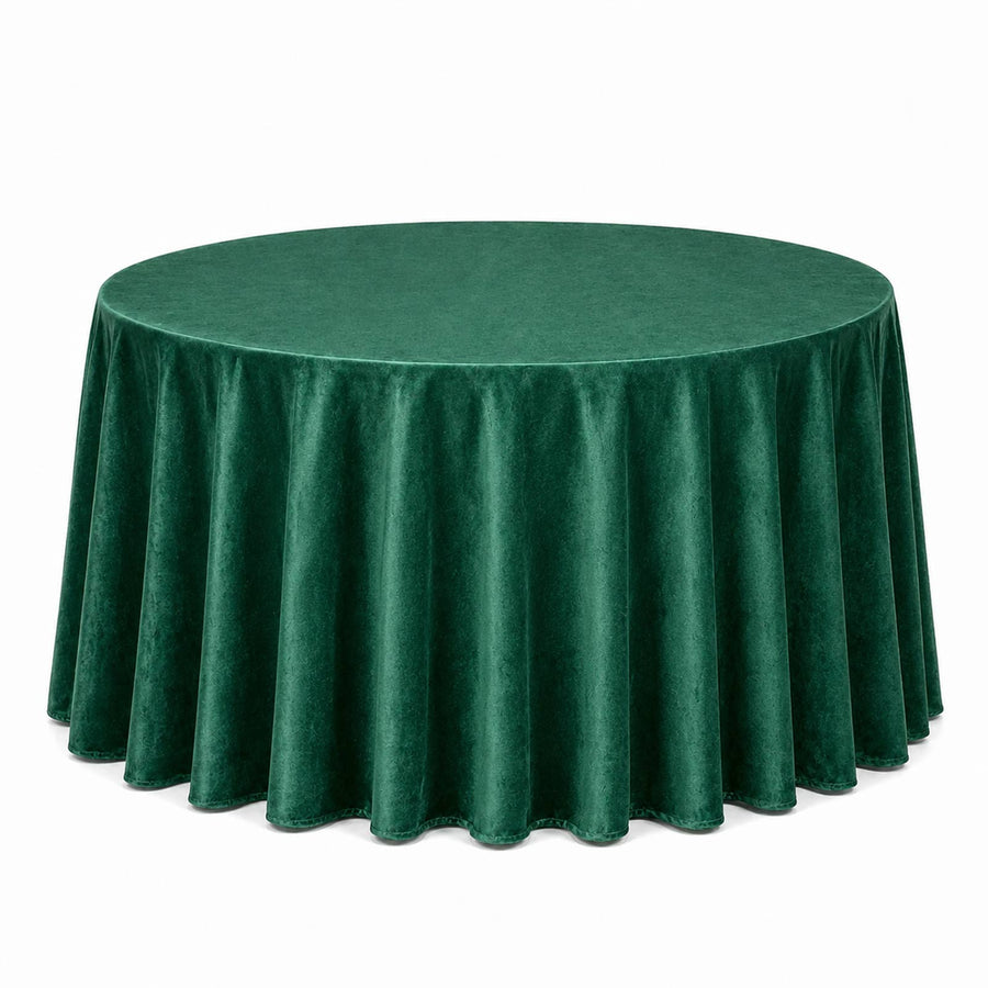 Green round tablecloth with elegant draped skirt for event decor