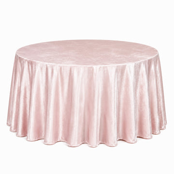 Premium Velvet 132" Round Tablecloth Blush - Reusable & Soft Table Cover