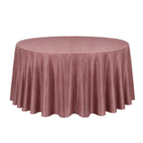 Round dusty rose tablecloth on a banquet table

