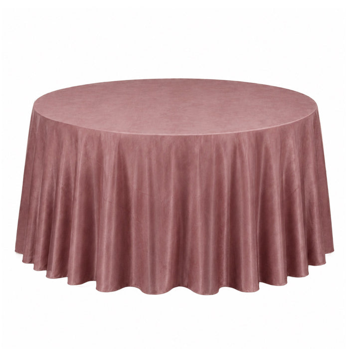 Round mauve velvet tablecloth on banquet table