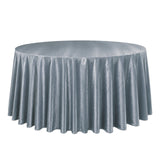 Round silver tablecloth for event and wedding reception table

