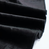 Close-up of black velvet fabric swatches with stitched edges
