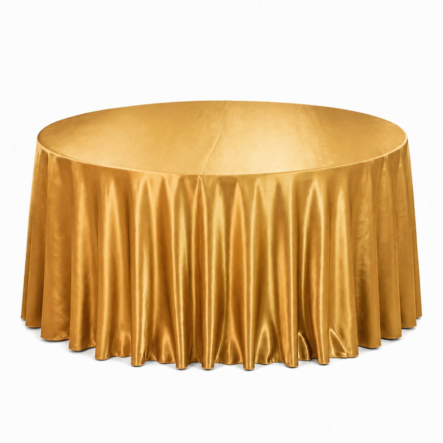 Gold satin round tablecloth for elegant event table decor