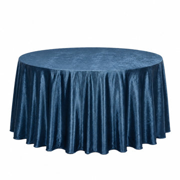 Premium Velvet 132" Round Tablecloth Navy Blue - Reusable & Soft Table Cover
