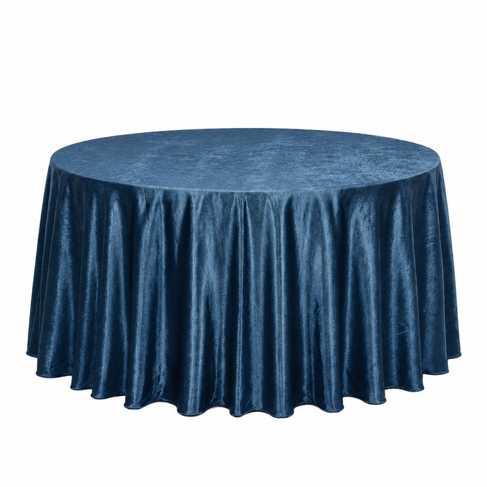 Blue round tablecloth for event banquet table on white background