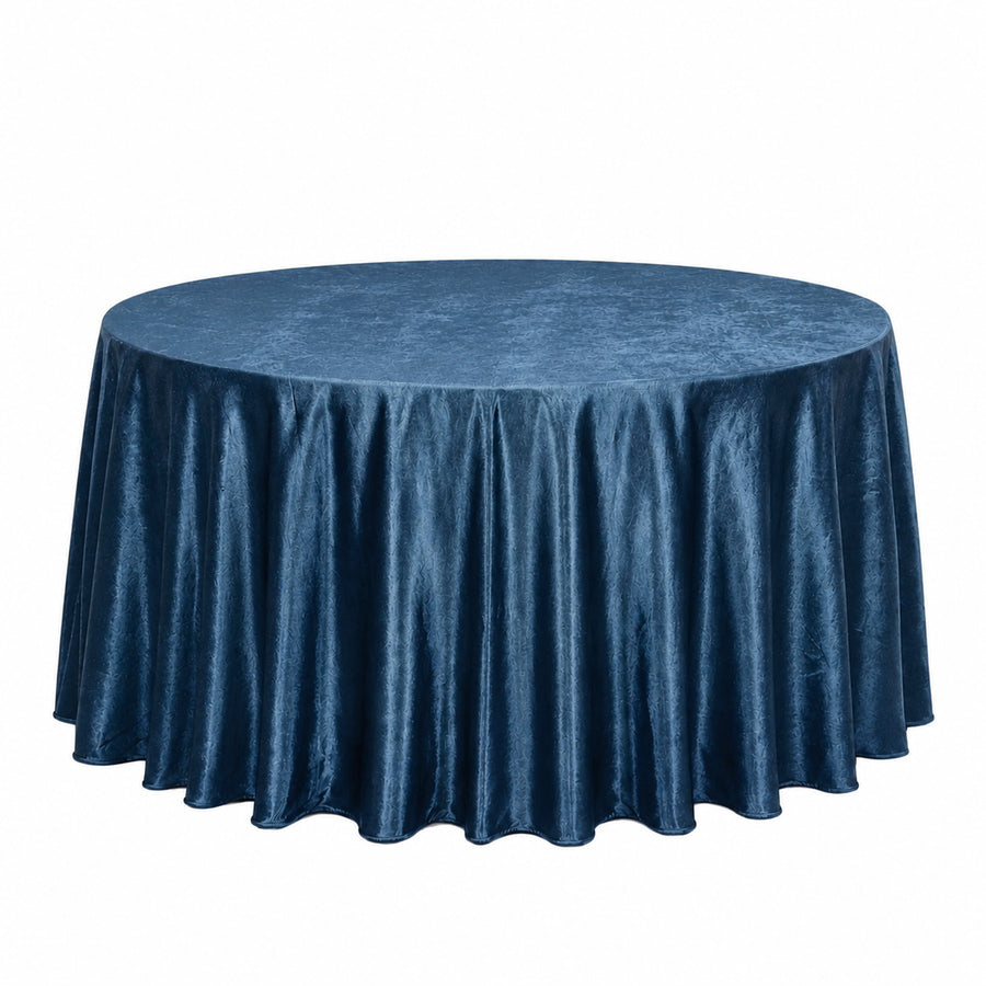 Blue round tablecloth for event banquet table on white background