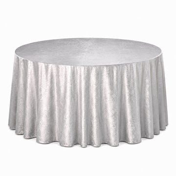Premium Velvet 132" Round Tablecloth Silver - Reusable & Soft Table Cover
