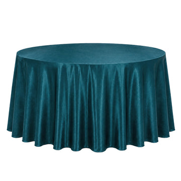 Premium Velvet 132" Round Tablecloth Peacock Teal - Reusable & Soft Table Cover
