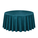 Teal round tablecloth on a round table on white background
