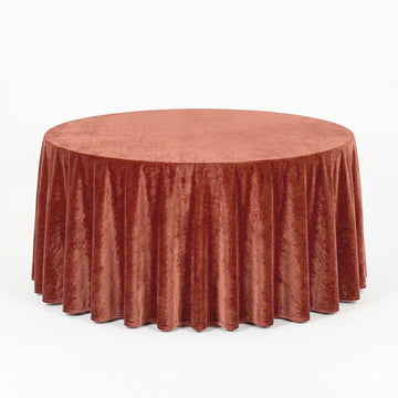 Premium Velvet 132" Round Tablecloth Terracotta (Rust) - Reusable & Soft Table Cover