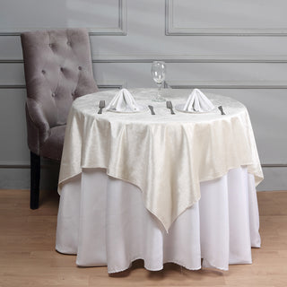 Elevate Your Table Decor with the Ivory Seamless Premium Velvet Square Table Overlay