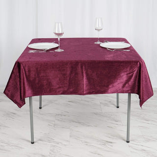 Elevate Your Table Decor with the Eggplant Velvet Square Tablecloth